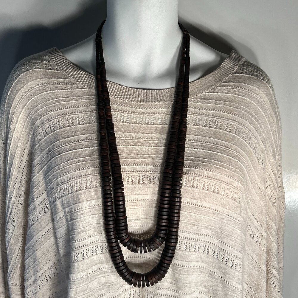 Style & Co Brown Wood Bead Necklace Boho Chic Western Cottage Tribal Ranch